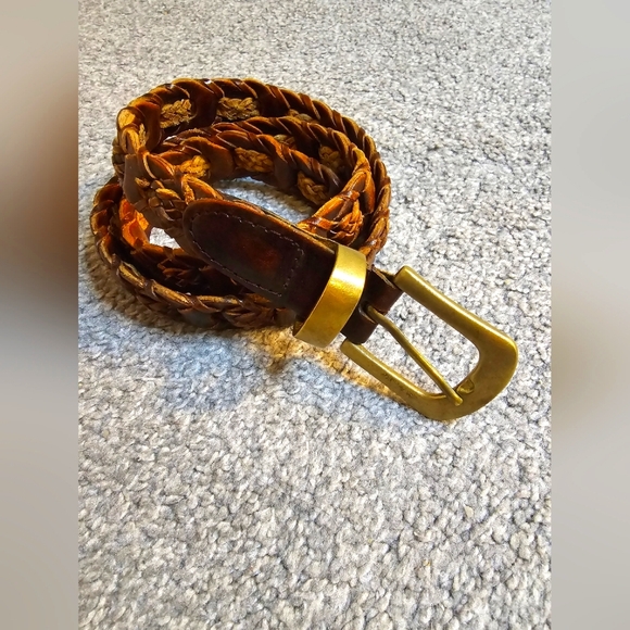 Leather & Brass Size Medium Woven Braided Belt Western Coastal Cowgirl - Picture 1 of 7